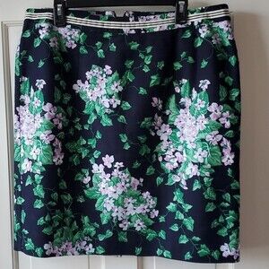 TALBOTS OPRAH COLLECTION HYDRANGEA BLUE FLORAL COTTON SKIRT SIZE 14W PETITE